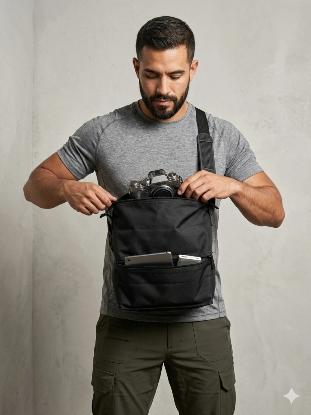 Vintage, Men's Black Messenger Camera Crossbody Bag - Brand BAILEY.